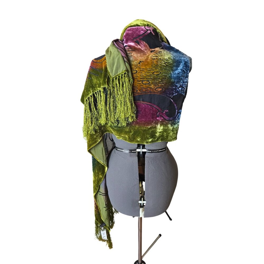 NEW Luxurious Statement Evening Shawl Wrap Velvet Burnout Silk Viscose Art Deco - Picture 3 of 6